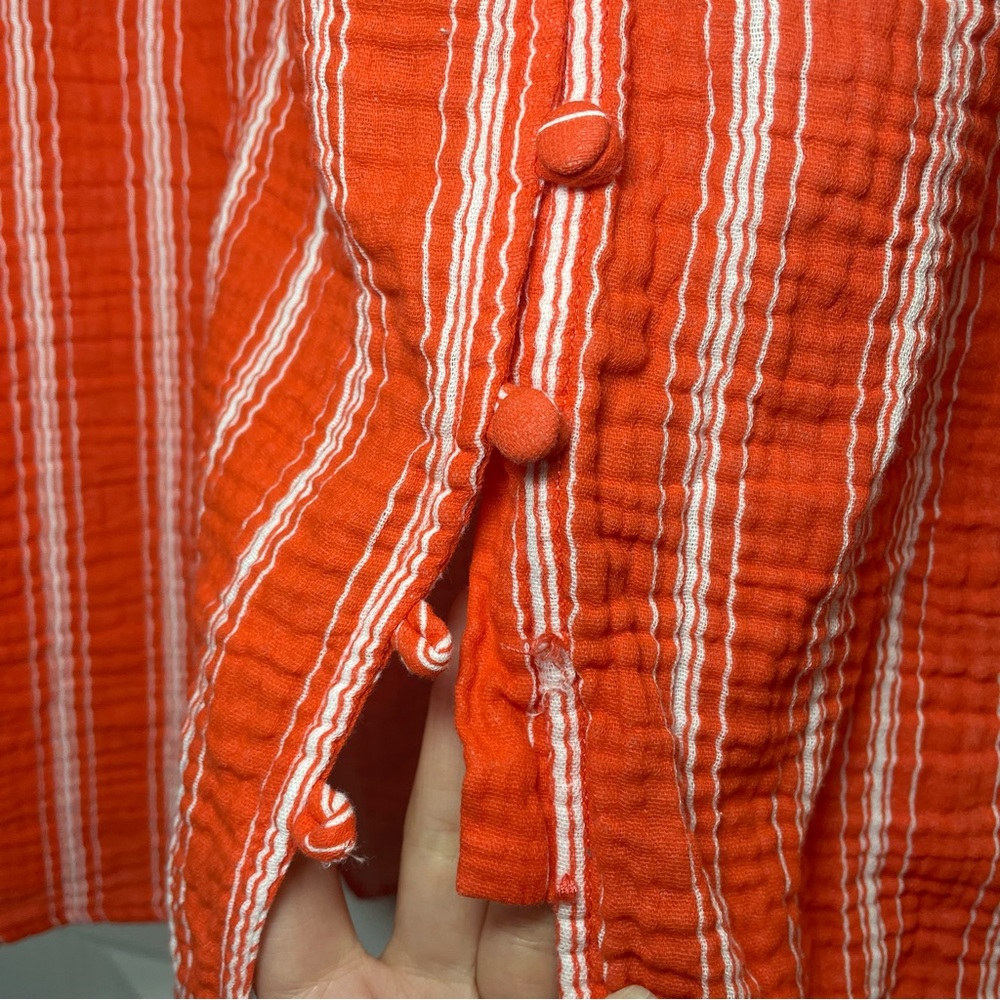 Single Thread Orange Striped Midi Skirt | Button Front | Boho Summer | Size L - Picture 5 of 9